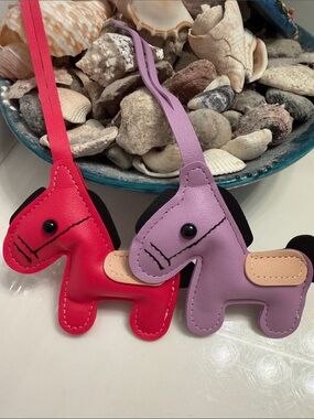 Kids Leather Pony Bag Charm - Red & Lavender